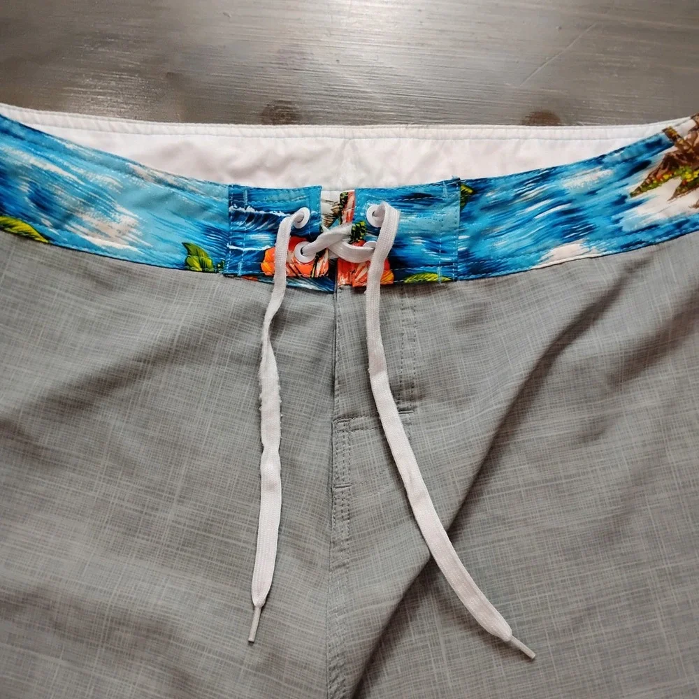 Queen City Surfboards Board Shorts Mens 36 Gray Ocean Waist Cargo Beach Haven NJ